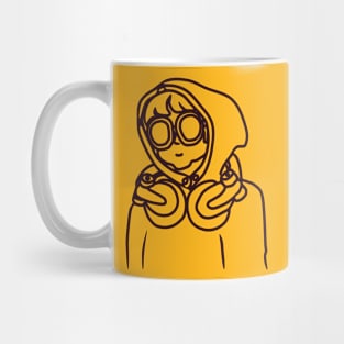 line art illustration of woman in hoodie Mug